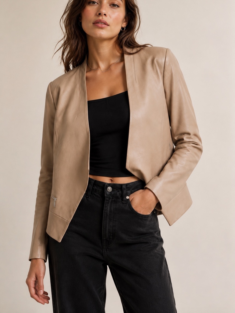 Joie Venette Taupe Ash Collarless Lamb Leather Jacket Size S